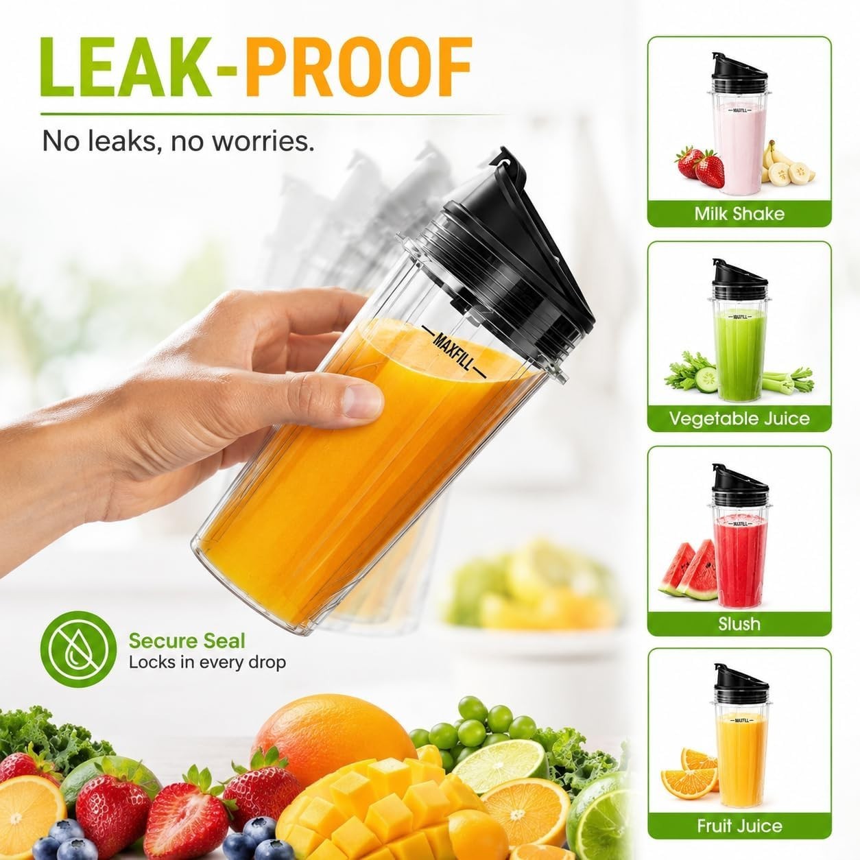 16 oz Ninja Blender Cups Replacement, 3 Pack Cups with Lids, Compatible with QB3