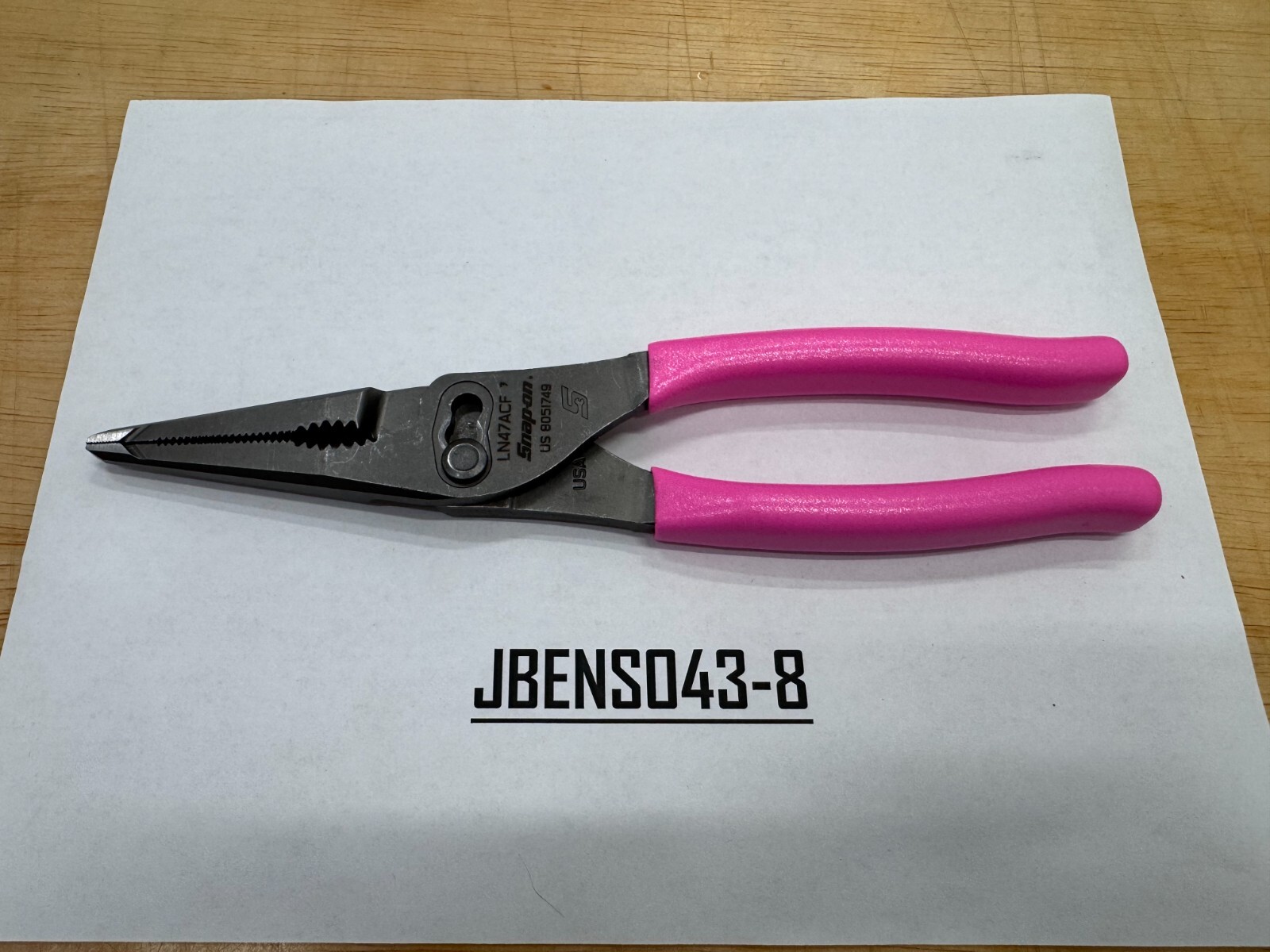 Snap-On Tools USA NEW PINK 9" Soft Grip Long Nose Slip Joint Pliers LN47ACFP