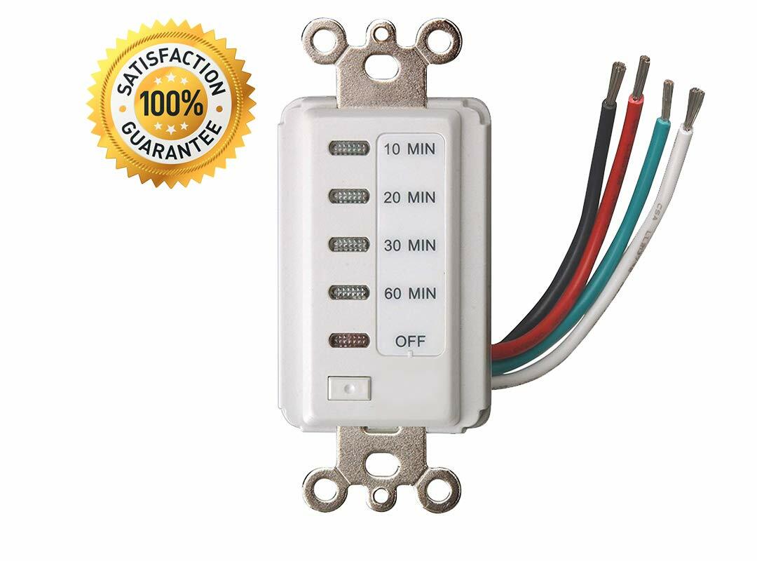 Bathroom Fan Auto Shut Off Timer 10-20-30-60 Minute Preset Countdown Wall Switch