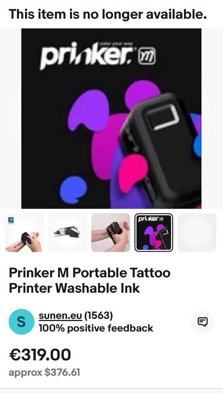 New Prinker M Black 3-D Custom Temporary Tattoo Device Printer Sealed Box