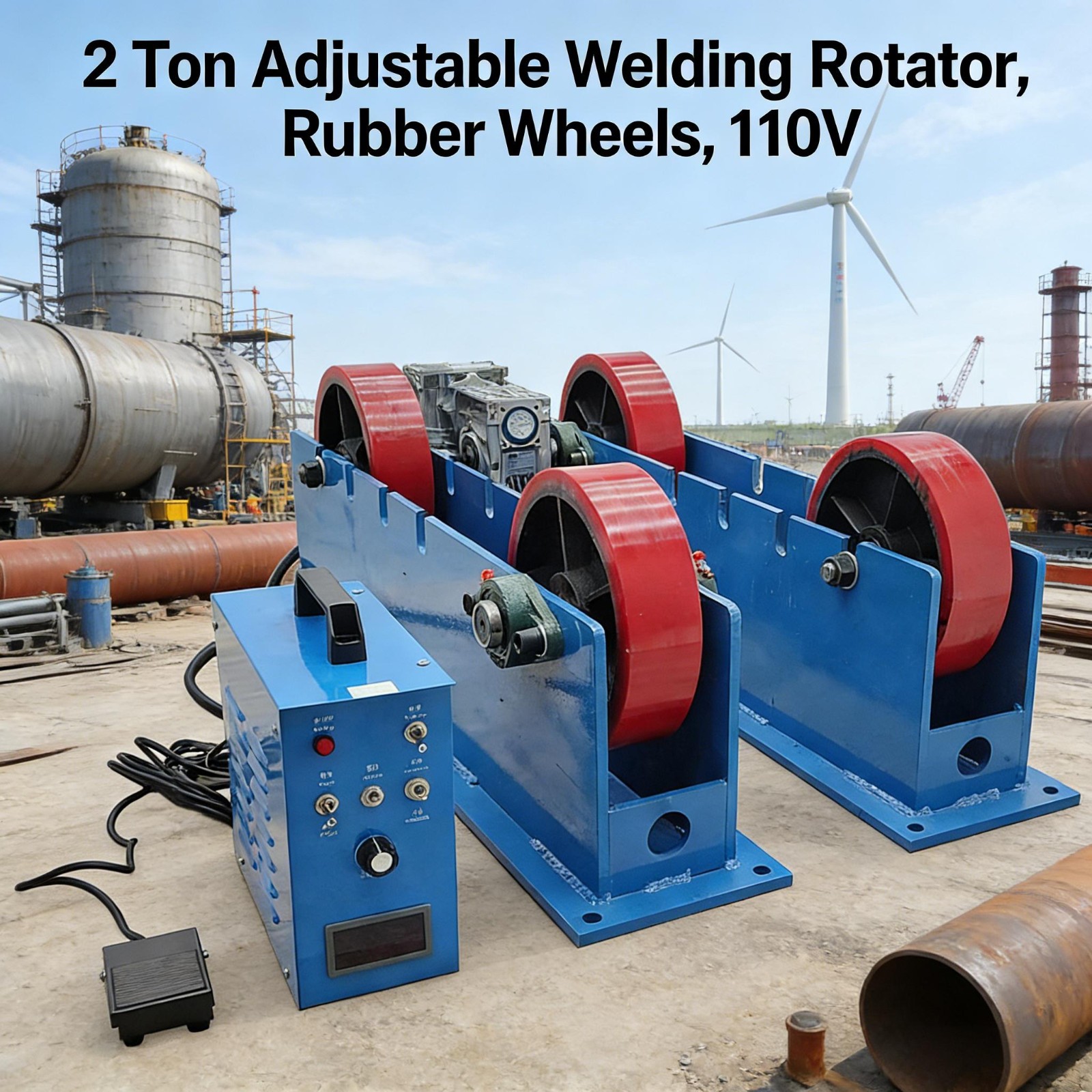 2T Heavy Duty Variable Width Welding Positioner Rubber Roller Turntable Rotator