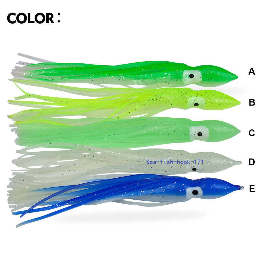 50PCS Luminous Octopus Squid Skirt Glow Soft Lure Hoochies Bait Fishing Lure