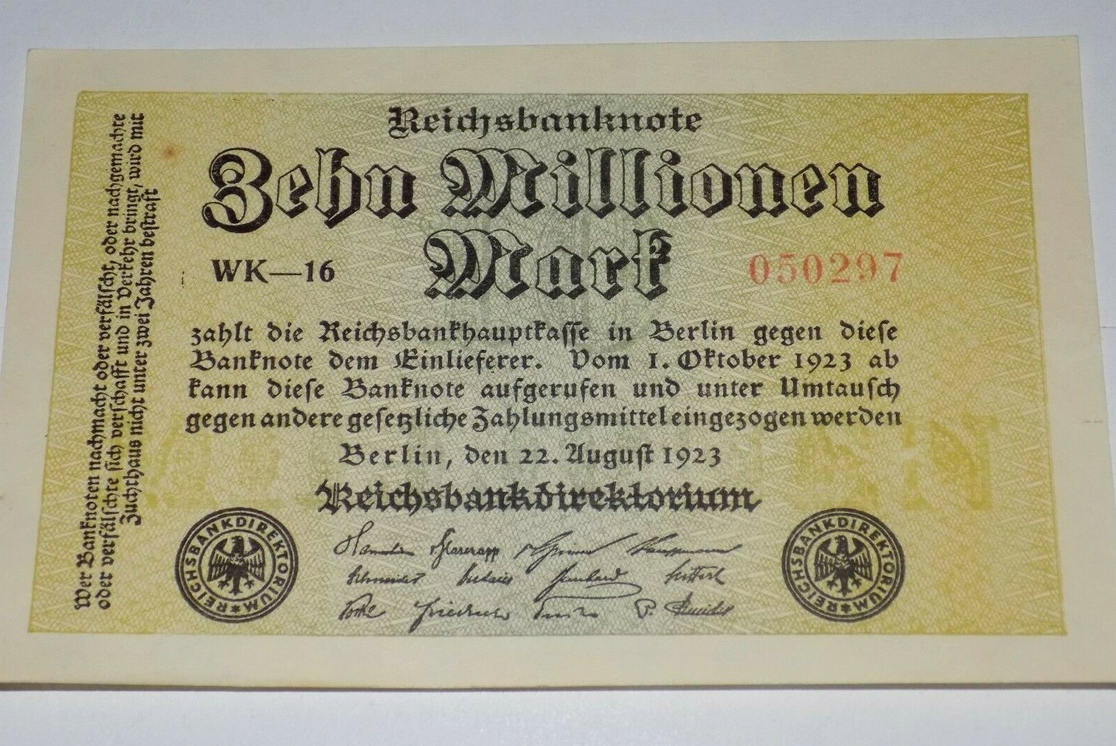 GERMANY 10,000,000 10 ZEHN MILLIONEN MARK 1923 Berlin Weimar Inflation UNIFACE