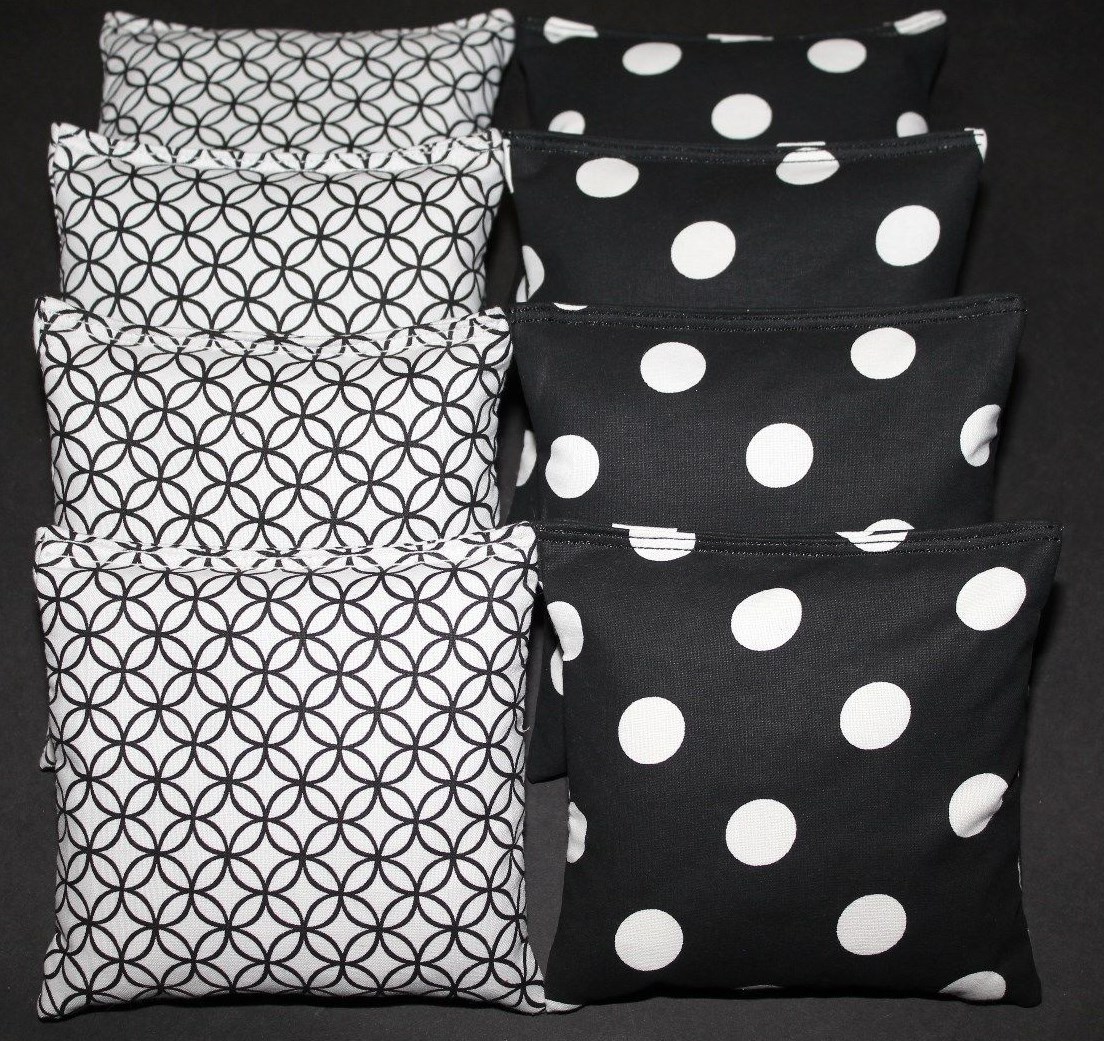 CORNHOLE BEAN BAGS Black & White Circle Dots ACA Regulation Outdoor Wedding Game