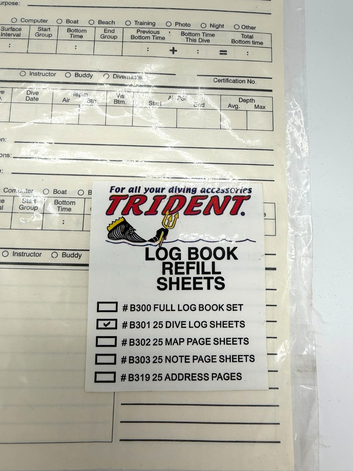 Trident Log Book Refill Pages -B301- New - 25 Sheets
