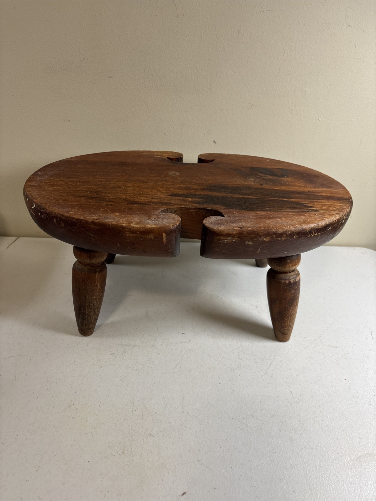 ETHAN ALLEN Dark Wood Old TAVERN Foot Stool/Milking Chair Small Bench Vtg 80's