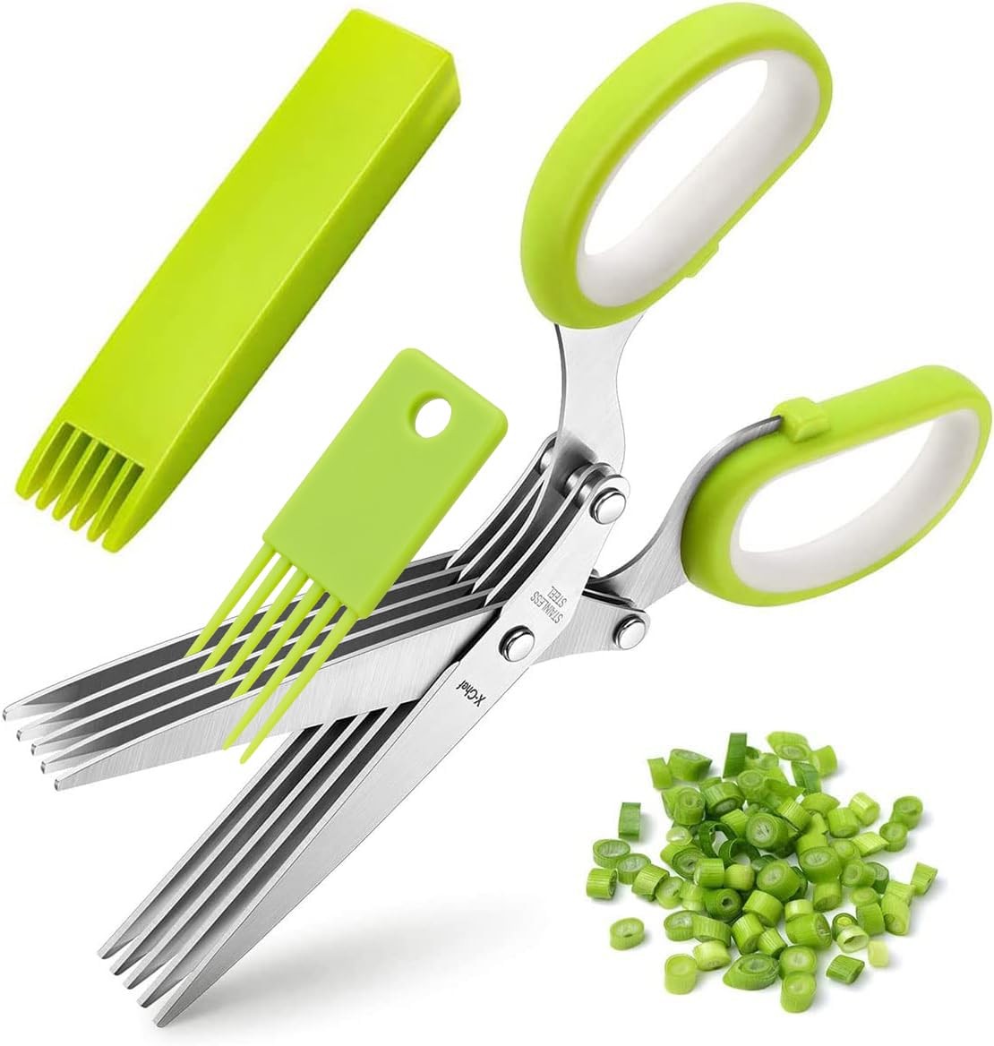 Herb Scissors, X-Chef Multipurpose 5 Blade Kitchen 5.2x2.5x0.6 inches, Green