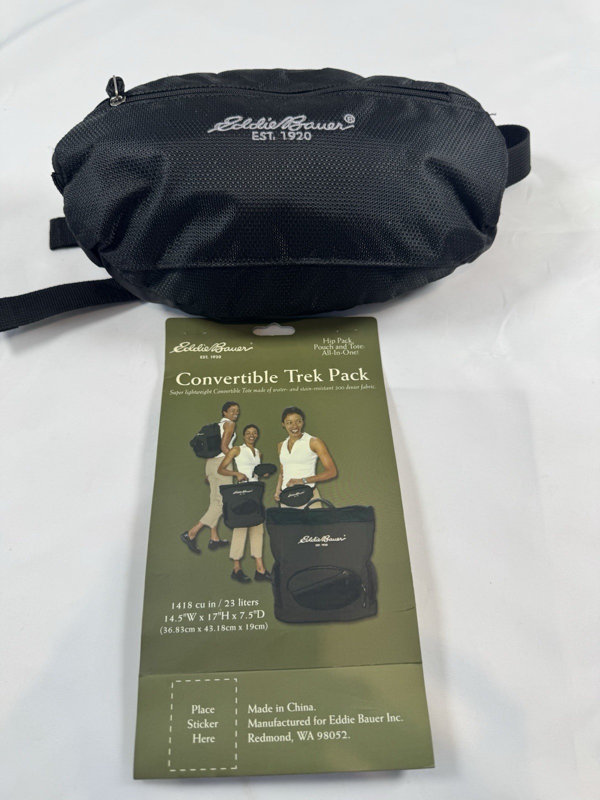 Eddie Bauer Trek Pack Hiking Backpack Black, Drawstring, Mesh Pockets