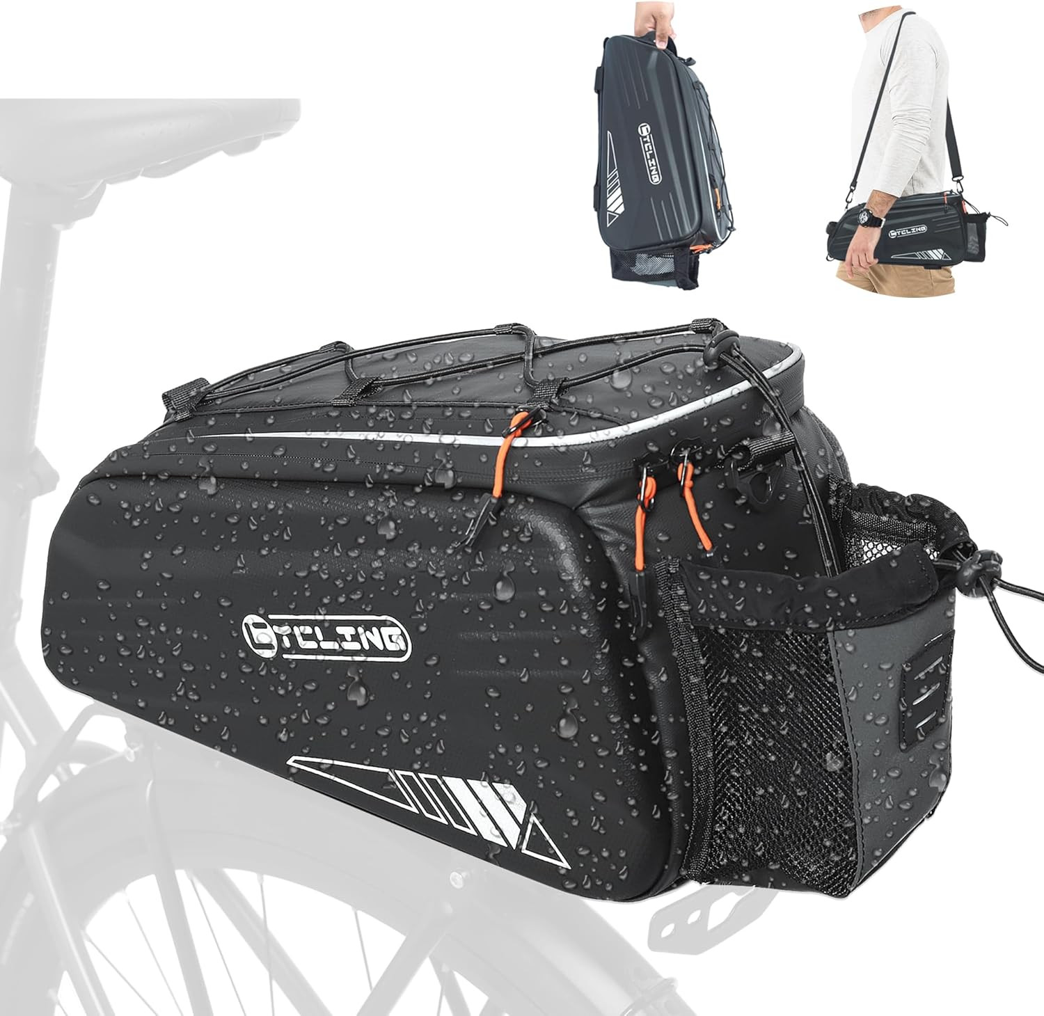Bike Bags for Bicycle Rear Rack 10L EVA Hard Shell Waterproof 3-In-1 Ebike Trunk