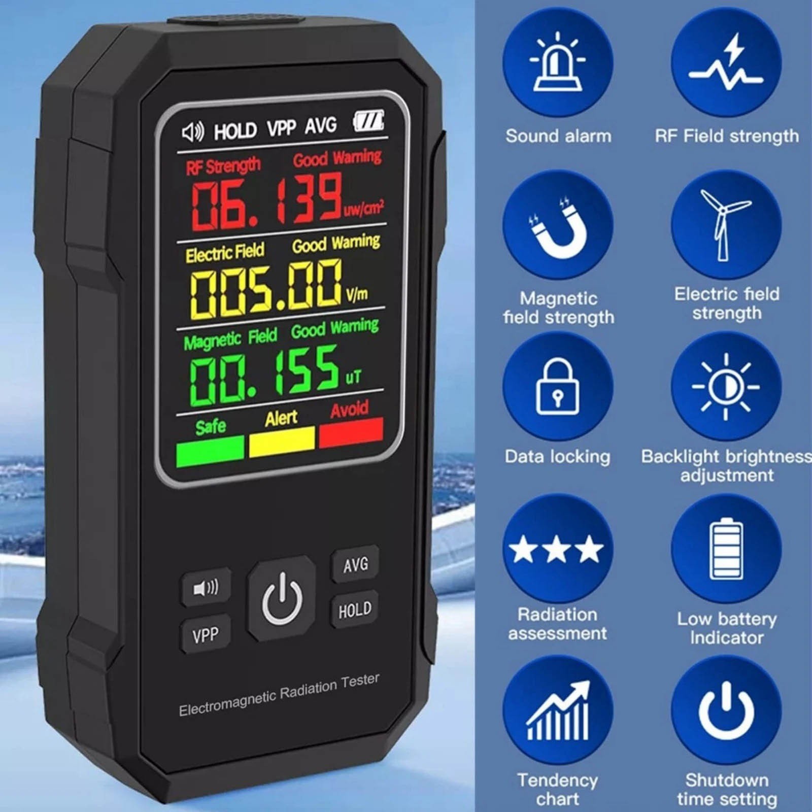 EMF Meter Electromagnetic Radiation Detector with Data Lock and Screen Lock