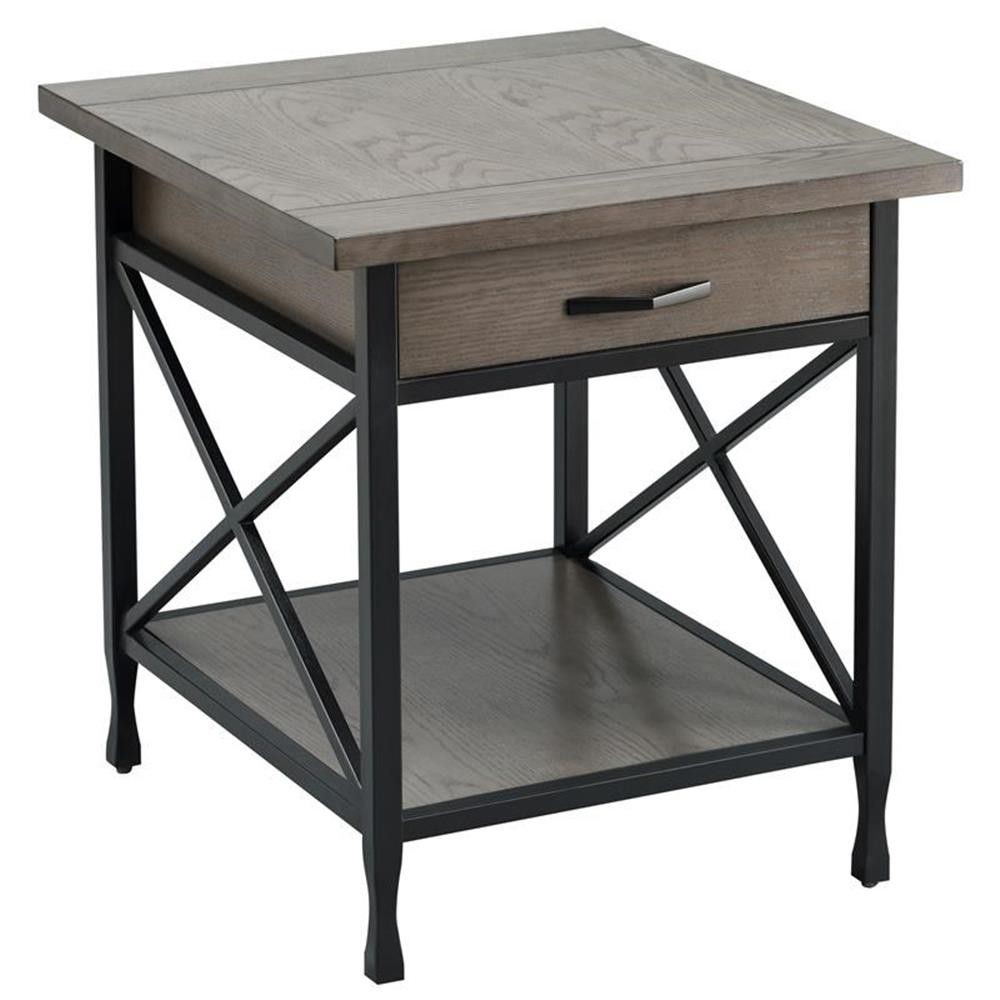 Bowery Hill Contemporary X-Design Wood and Metal End Table in Smoky Gray Oak