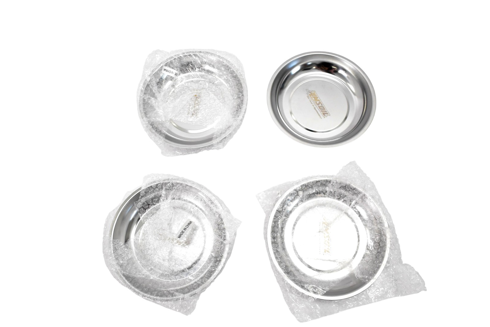 AMSOIL Magnetic Parts Tray Set of 4 Stainless Steel Rubber Base Bolt Screw Dish
