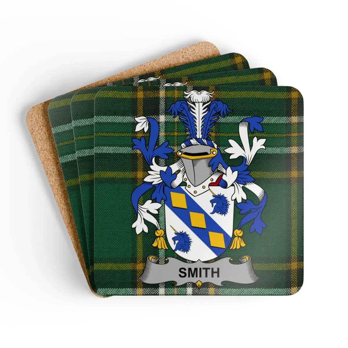 Smith Irish Family Crest Tartan Coaster Set