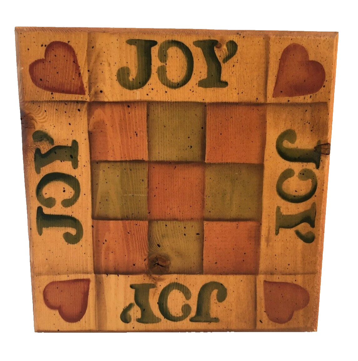 Natural Wood Square Stenciled “JOY” Christmas Table Shelf Décor