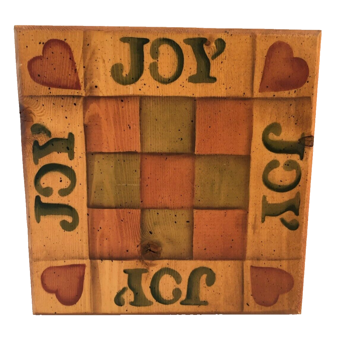 Natural Wood Square Stenciled “JOY” Christmas Table Shelf Décor