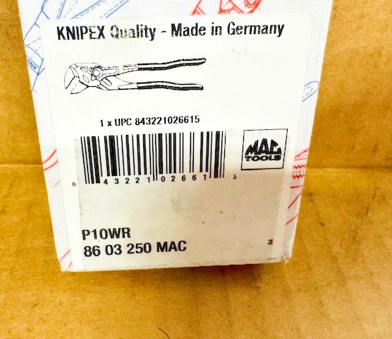 Mac Tools Knipex Adjustable Pliers Wrench P10WR - NEW