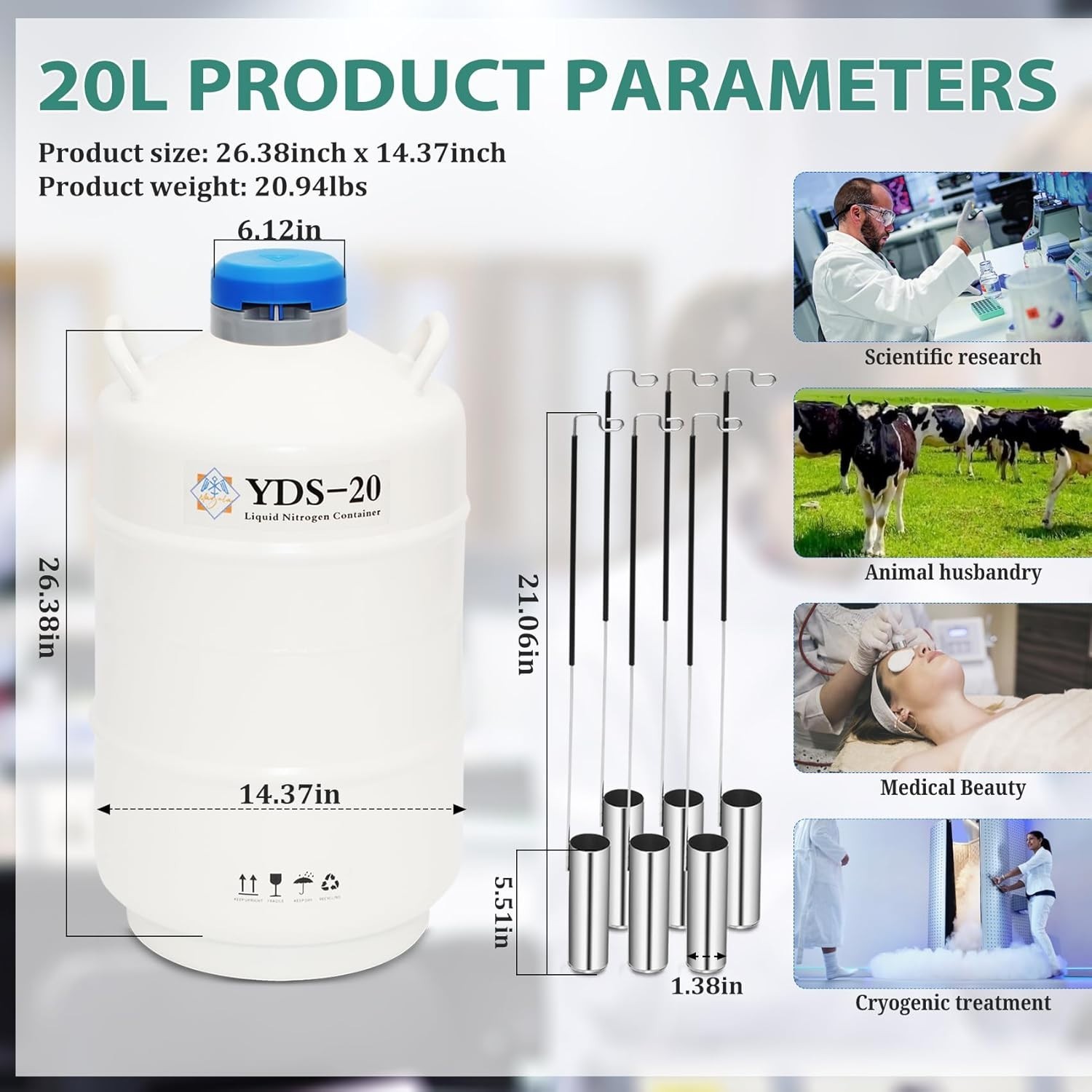 20L Liquid Nitrogen Container with 6 Canisters for Safe Storage and Transport