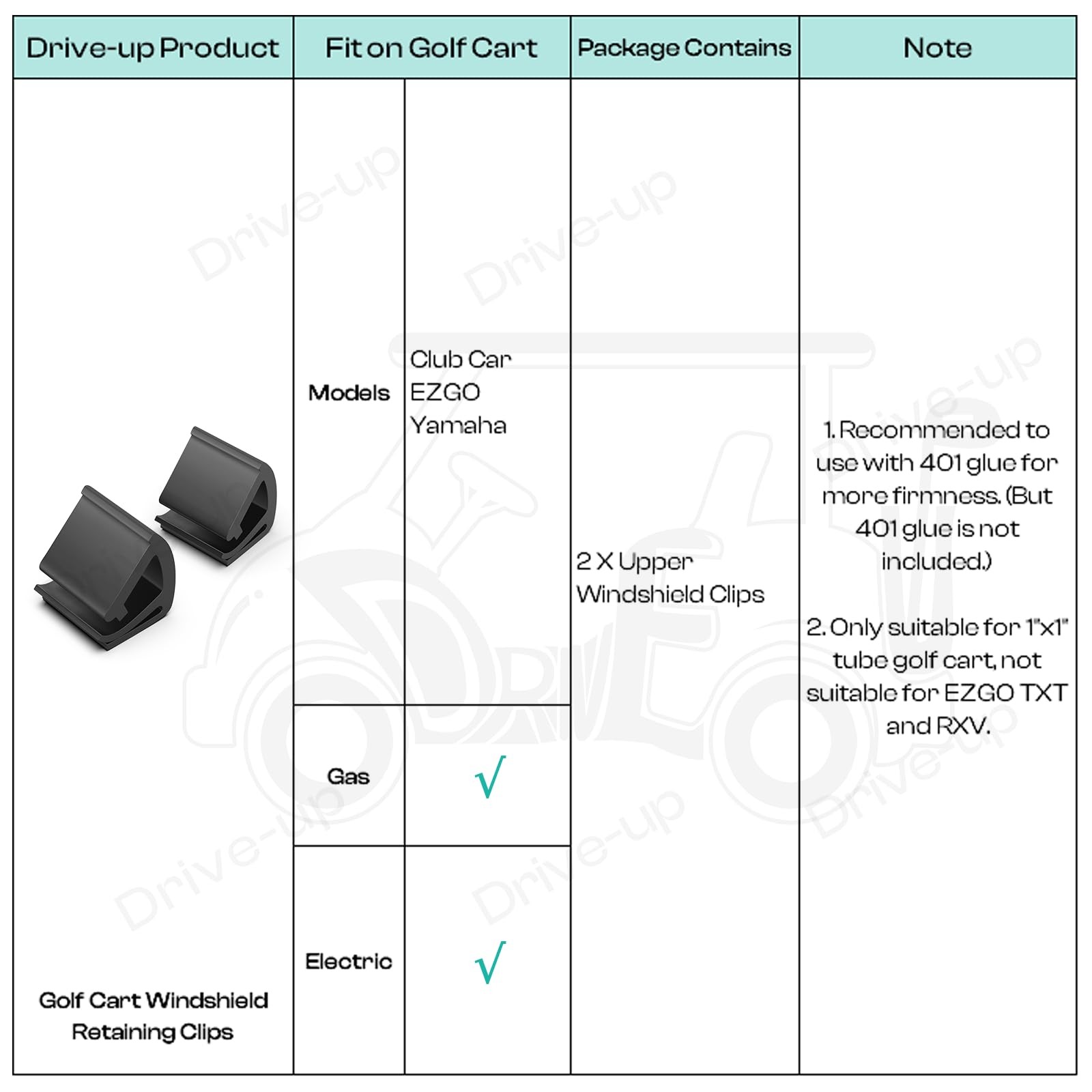 Drive-up Golf Cart Window Clips, One Size, Windshield Retaining Clips