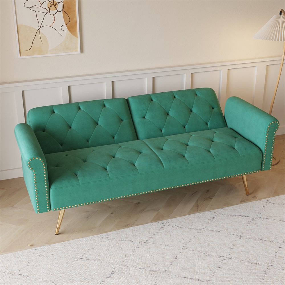 Convertible Sleeper Sofa Bed Velvet Loveseat 2 Seater Sofa Couch Folding Sofa GR