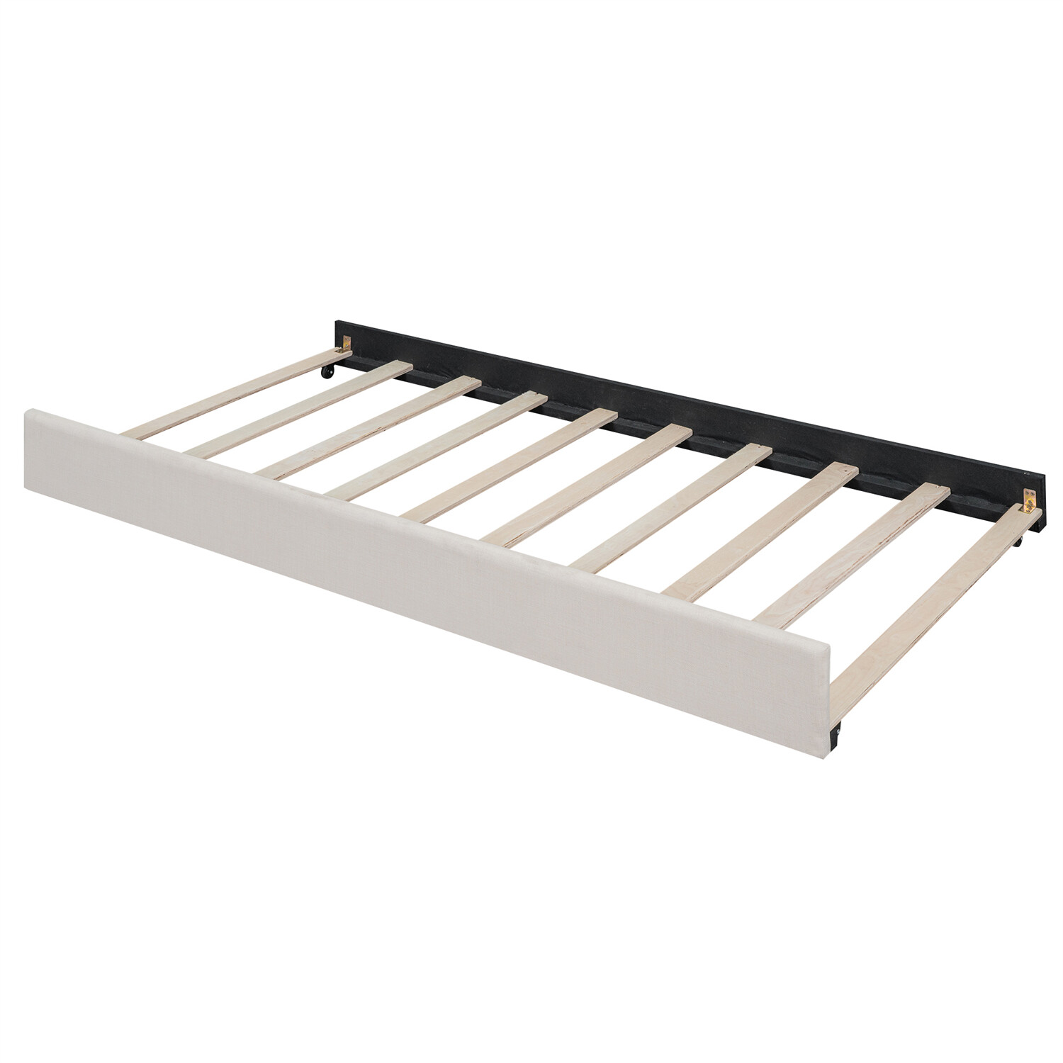 Full Size Daybed with Pull Out Trundle Bed Upholstered Bed Frame Sofa Bed Beige