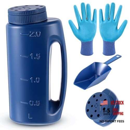 Handheld Spreader Set Seed Spreader with Scoop and Gloves for Grass Seed, Blue