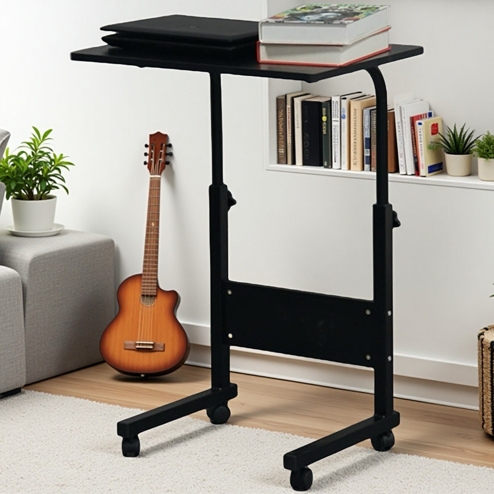 Rolling Laptop Desk - Adjustable Height Black 23.62" Tabletop Portable