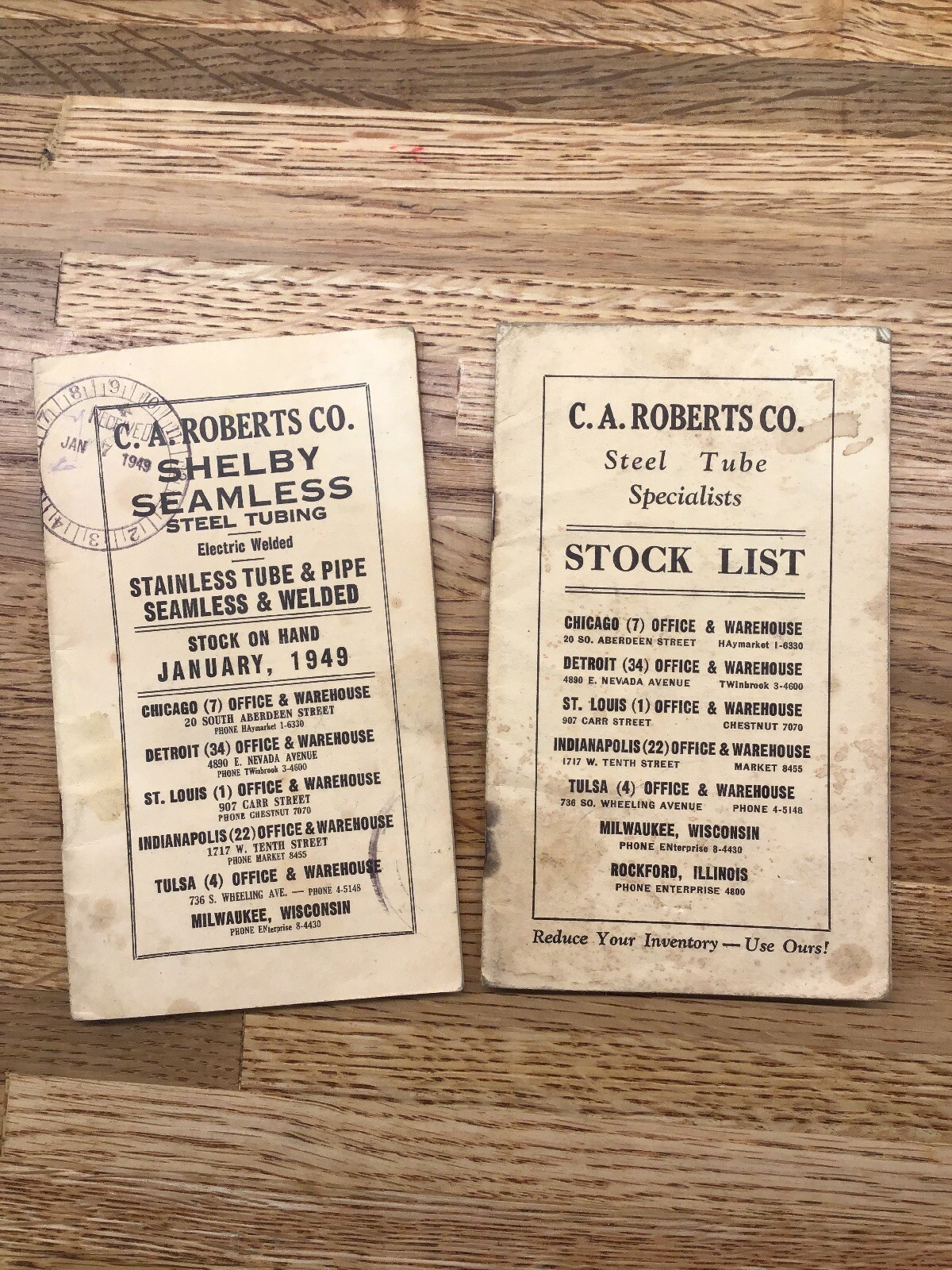 Vintage Stock Lists 2  - CA ROBERTS - Steel tube Specialists Welding 1949  -LL5