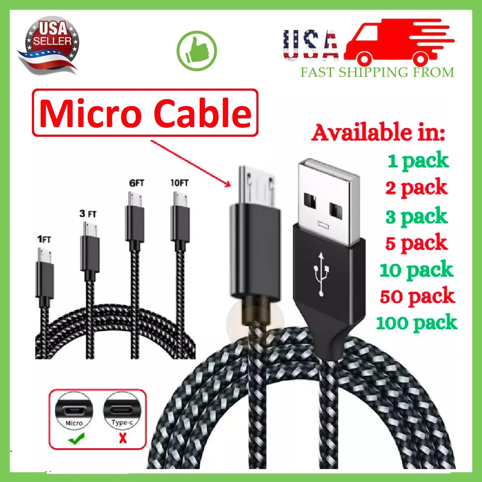 Heavy Duty Micro USB Fast Charger Data Cable Cord For Samsung Android HTC LG Lot