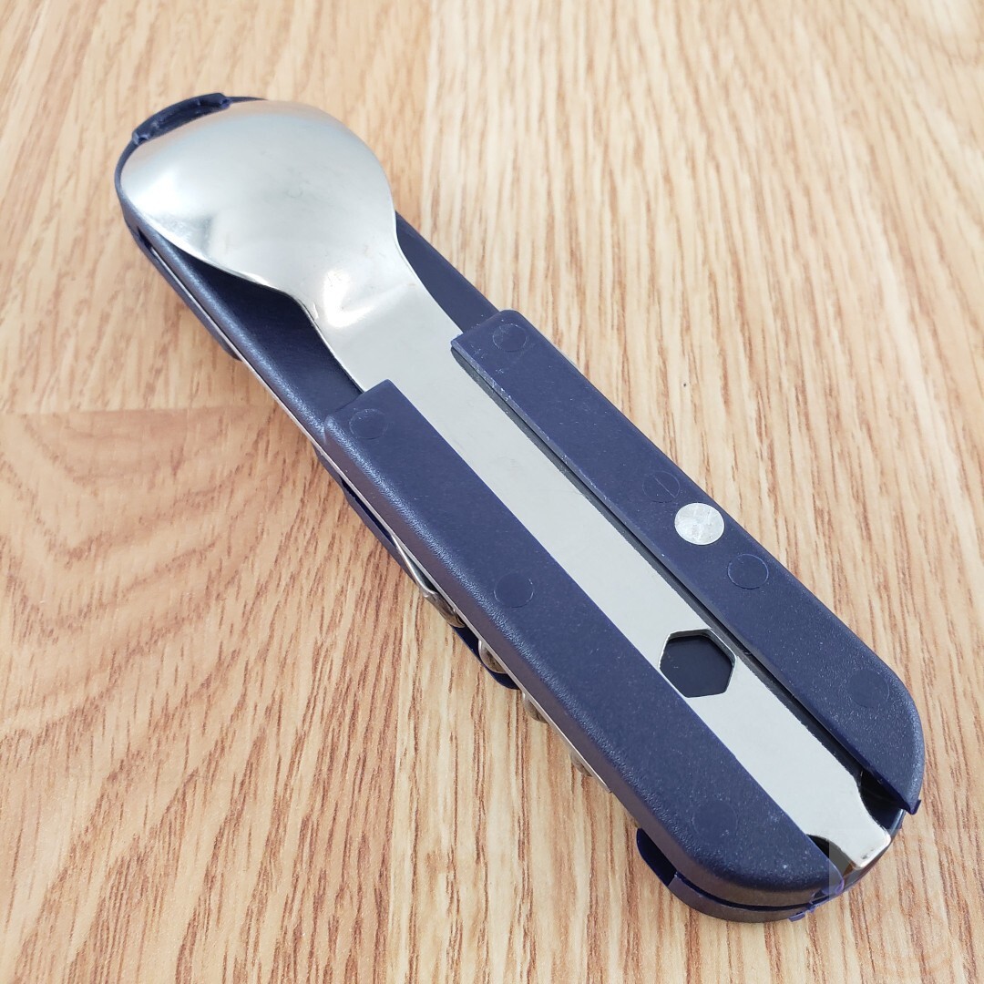 TB Outdoor Bivouac Multi Tool Corkscrew Large/Small Blade Spoon Fork Blue Handle