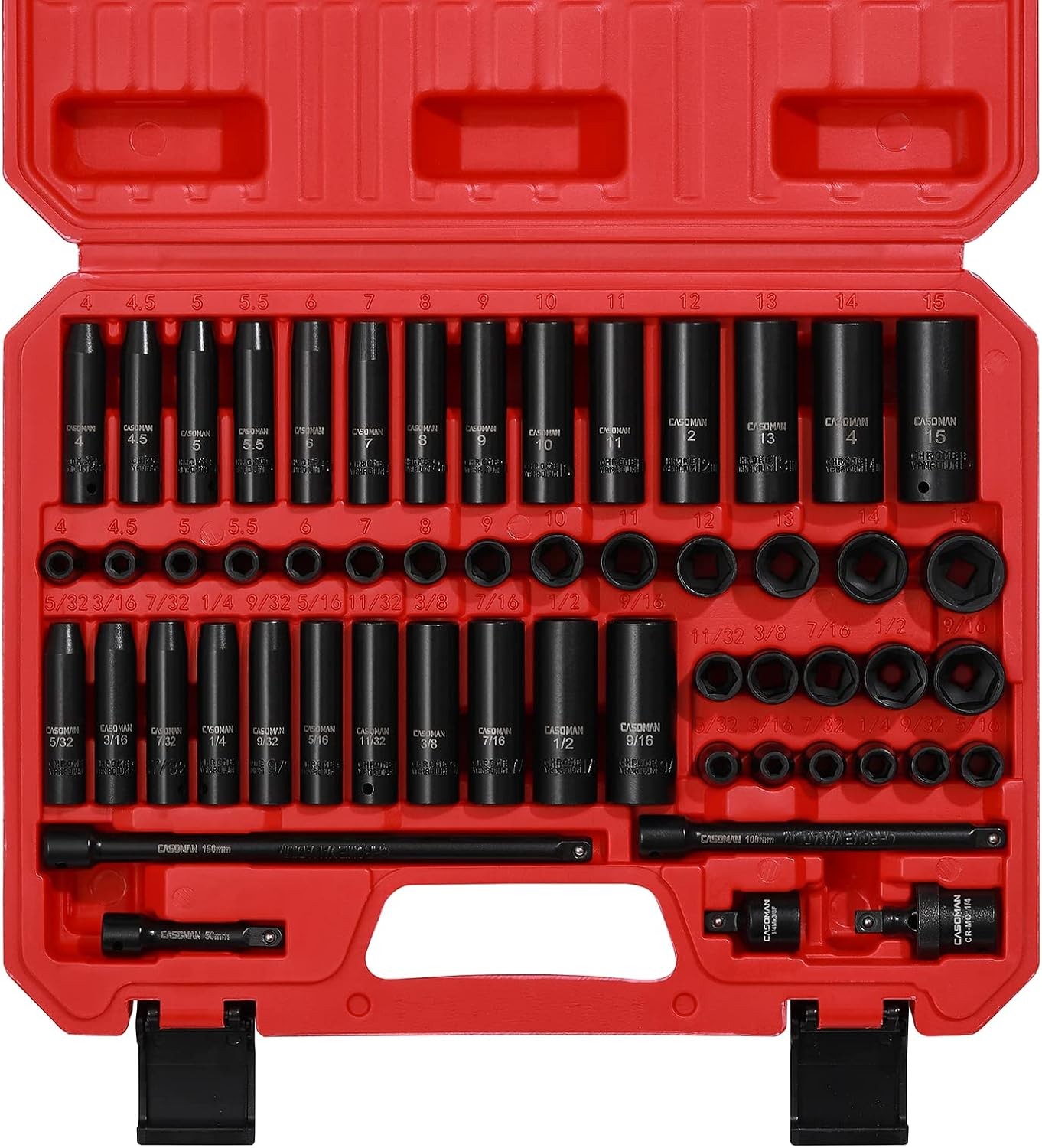 55PCS 1/4-Inch  Drive Impact  Socket Set, Shallow &  Deep, 5/32 Inch - 9/16 Inch