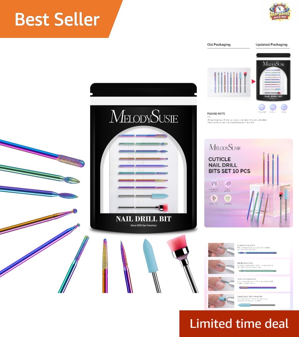 10pcs Diamond Nail Drill Kit - Professional Manicure & Pedicure Tools in Rainbow