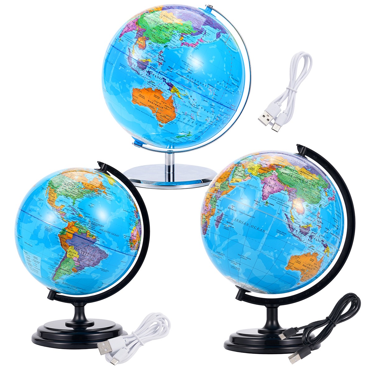 3D AR Large World Globe on Stand Rotating World Map Illuminated Night Lamp Gift