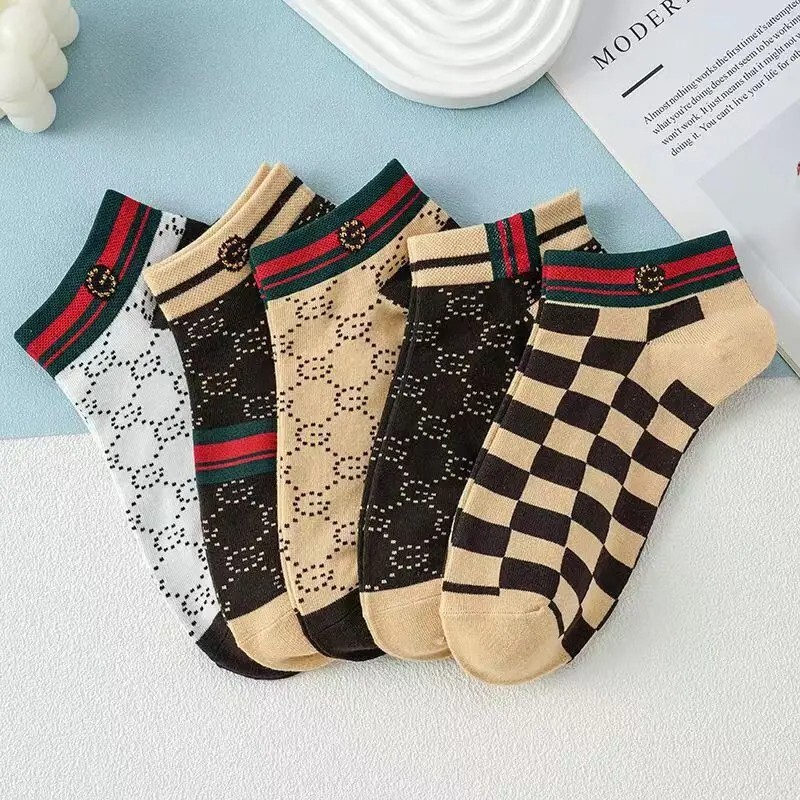 5 Pair Designer Stylish Short Socks Breathable Unisex Cotton Socks