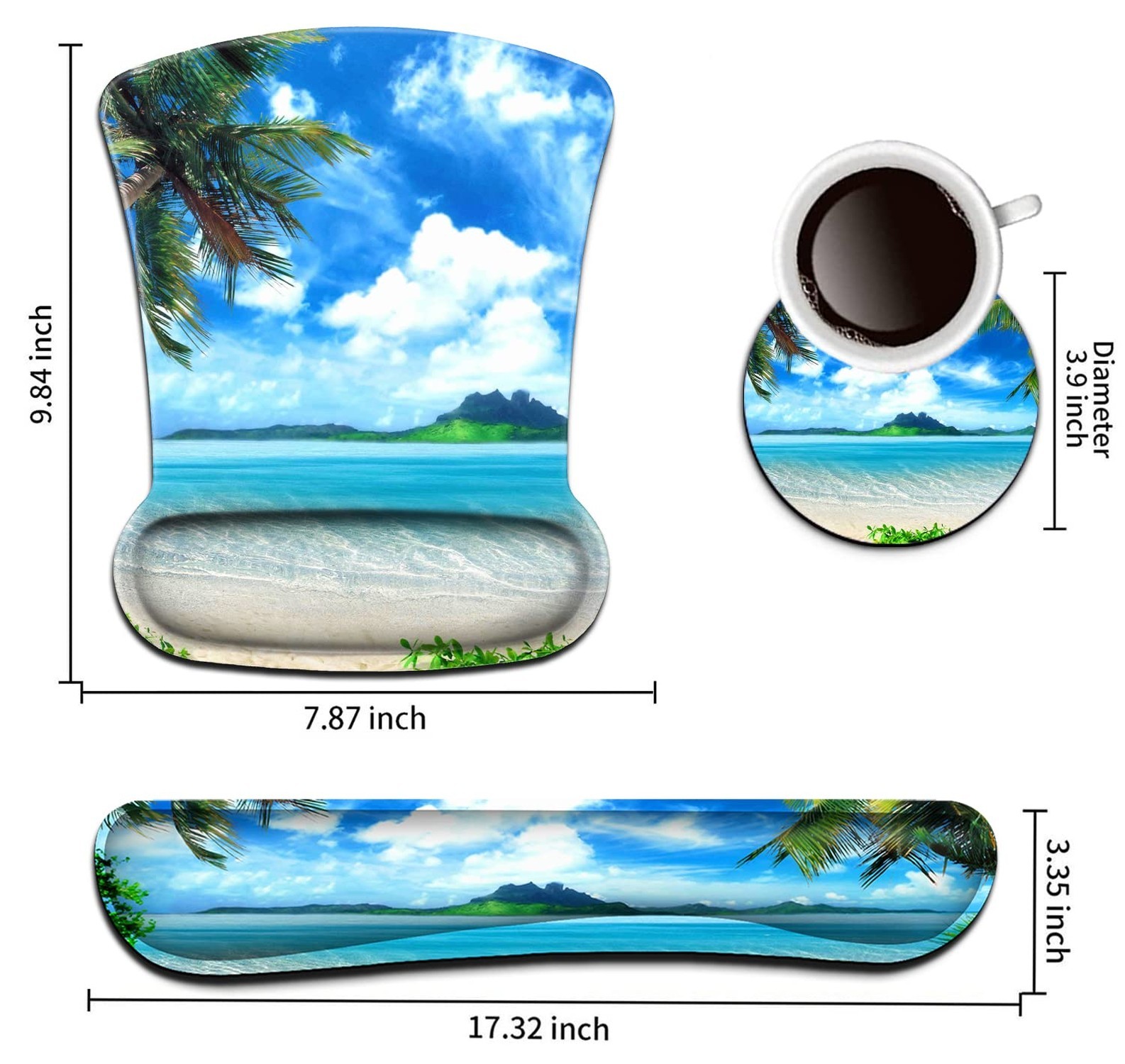 Keyboard Wrist Rest Pad and Ergonomic Mouse Pad Wrist Support Set Ocean Waves...