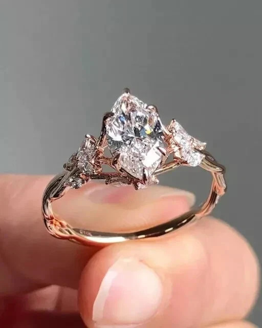 12x6mm Marquise VVS1 Moissanite Prong Engagement Ring 14K Rose Gold Plated