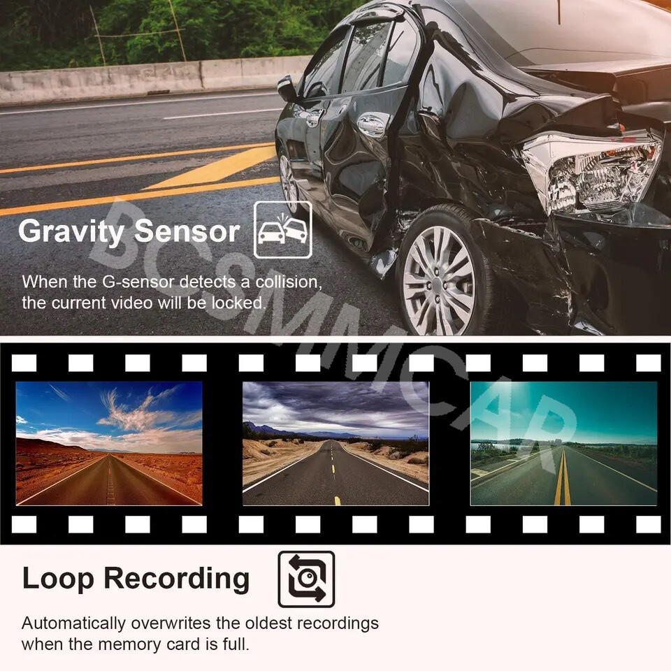 Dash Cam 3 Channel 4K Dash Camera Three Cameras W/WiFi Loop Recording G-Sensor