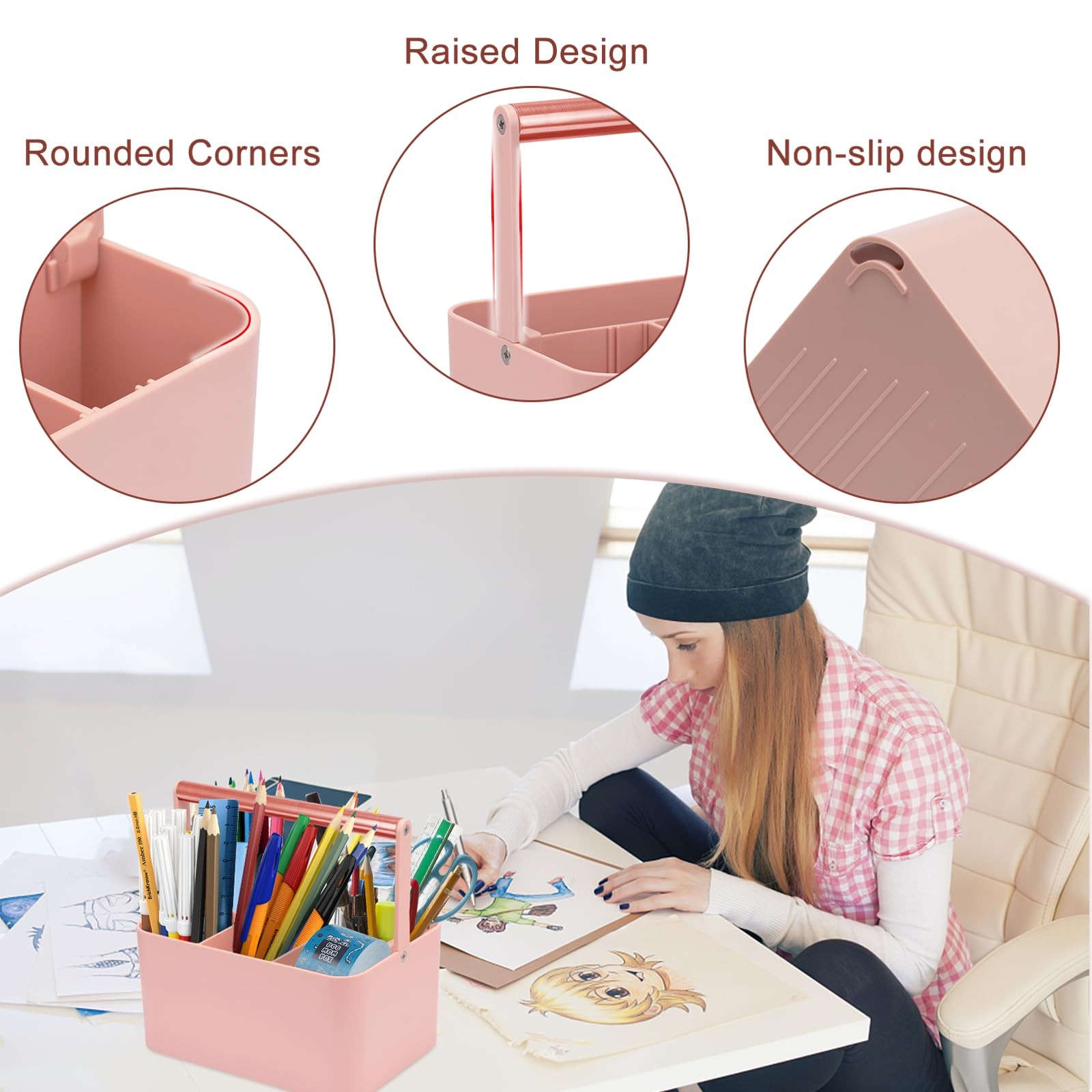 Multipurpose Caddy Organizer with Handle and Adjustable Divider, Portable Art...