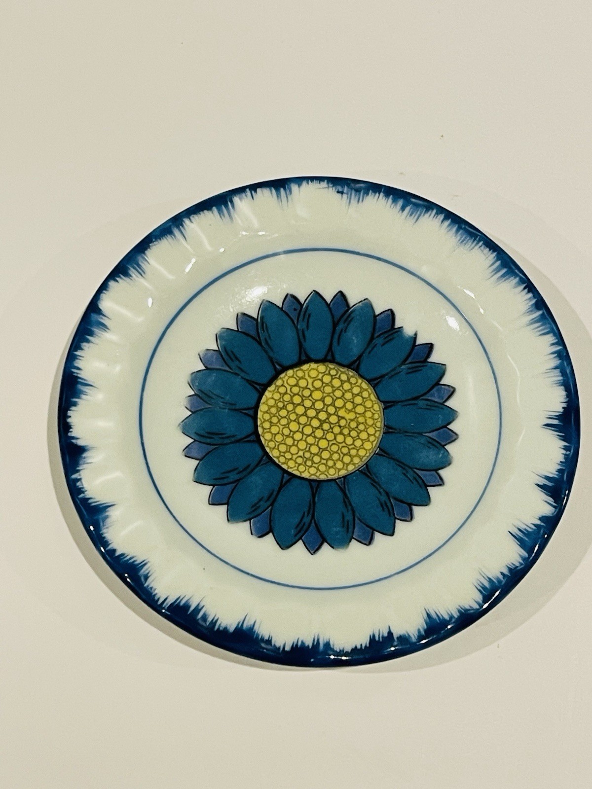 Vintage Military Issue Vang Korean Blue Floral Ashtray Plate