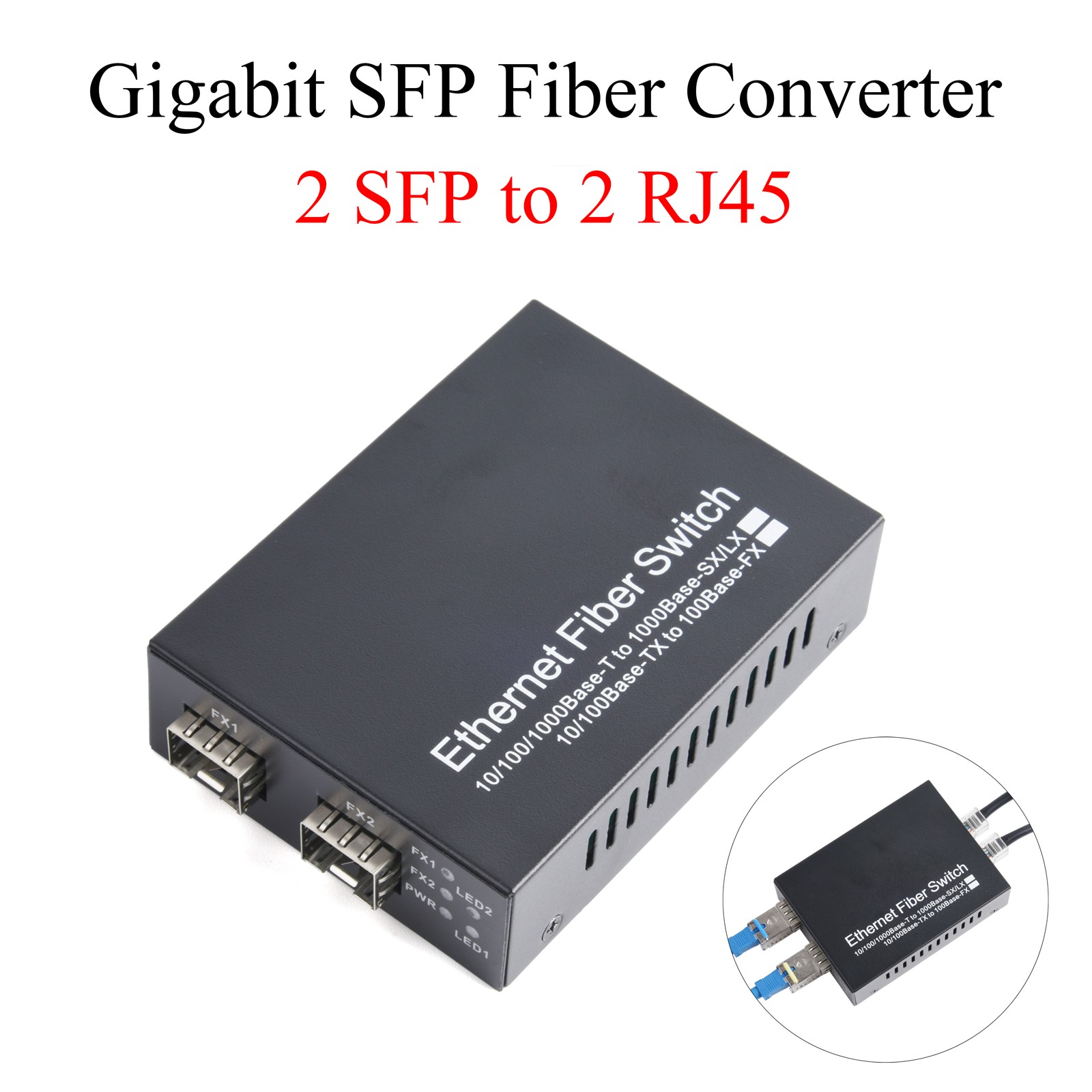 Gigabit SFP Media Converter 2 SFP to 2 RJ45  With 3KM/20KM LC/SC SFP Module