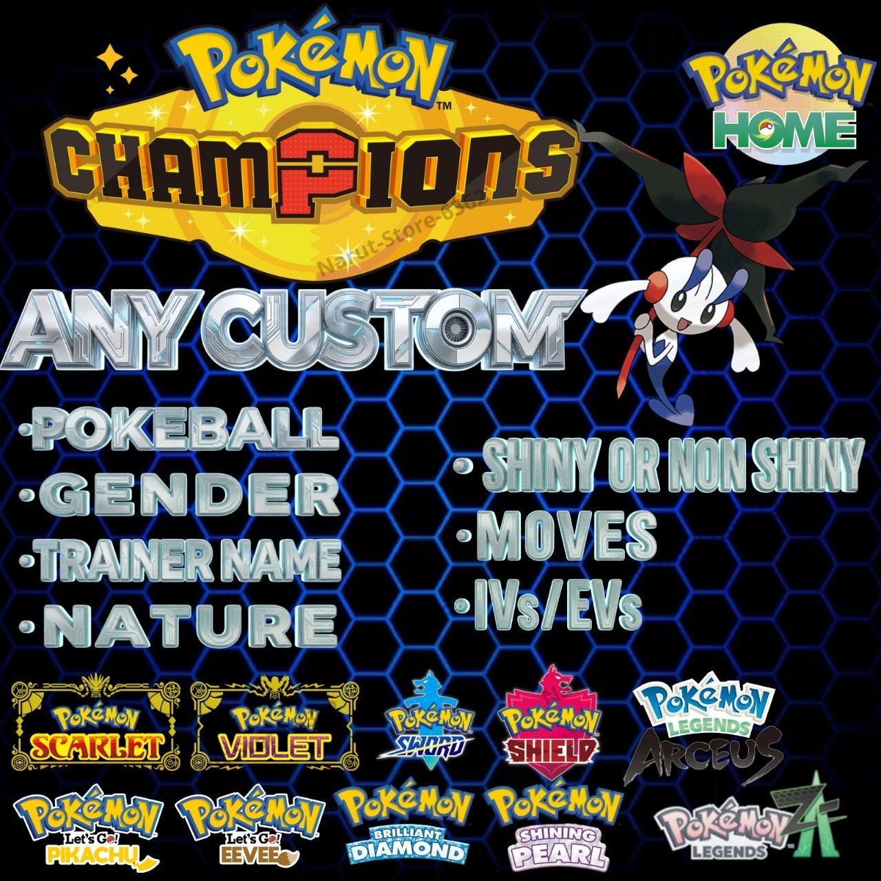 PICK ANY CUSTOM FOR POKEMON CHAMPIONS🔥6IV SHINY POKEMON HOME🔥Pokemon CHAMPIONS