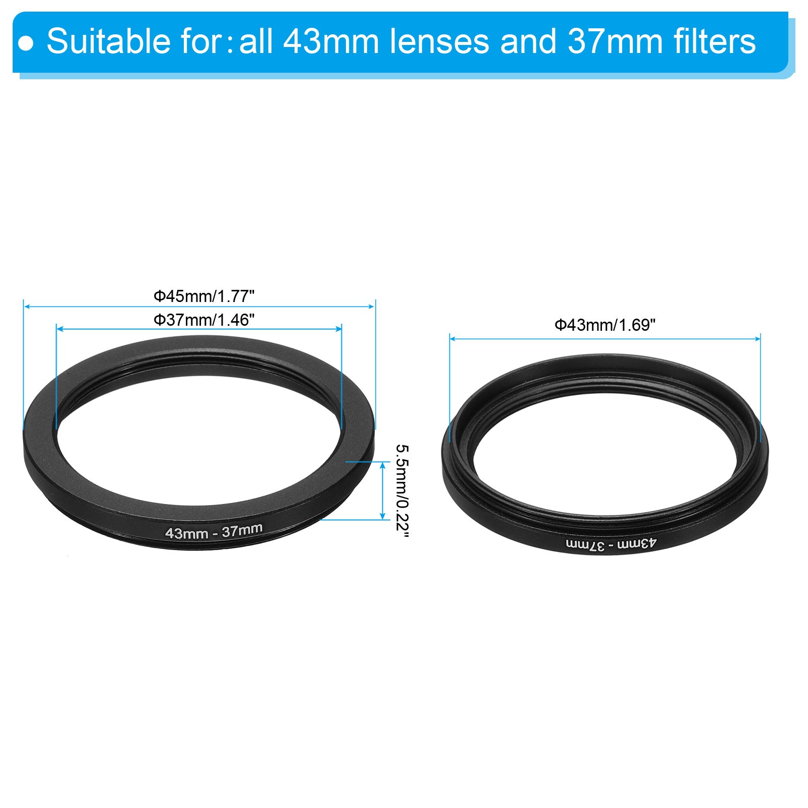43mm-37mm Metal Step Down Ring Camera Lens Filter Adapter Ring Aluminum Filter