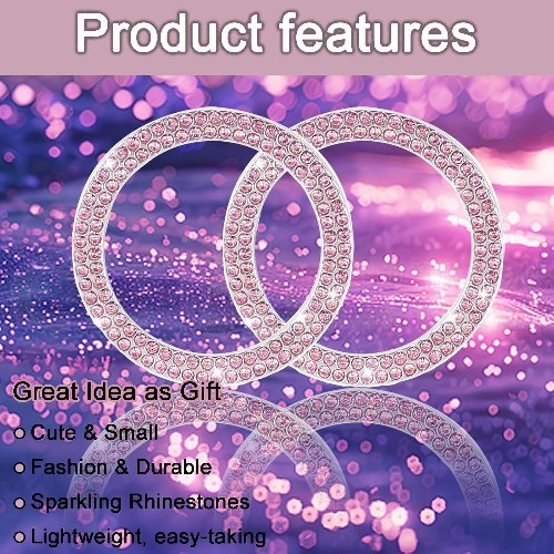 2-Pack Pink Crystal Car Engine Start Stop Button Decorative Ring Sticker, Interi