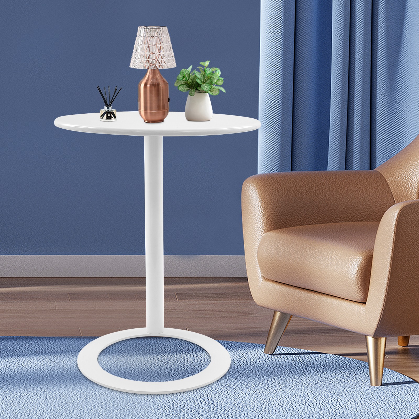 Round Side Table with O-Shaped Base - Stylish, Space-Saving Design