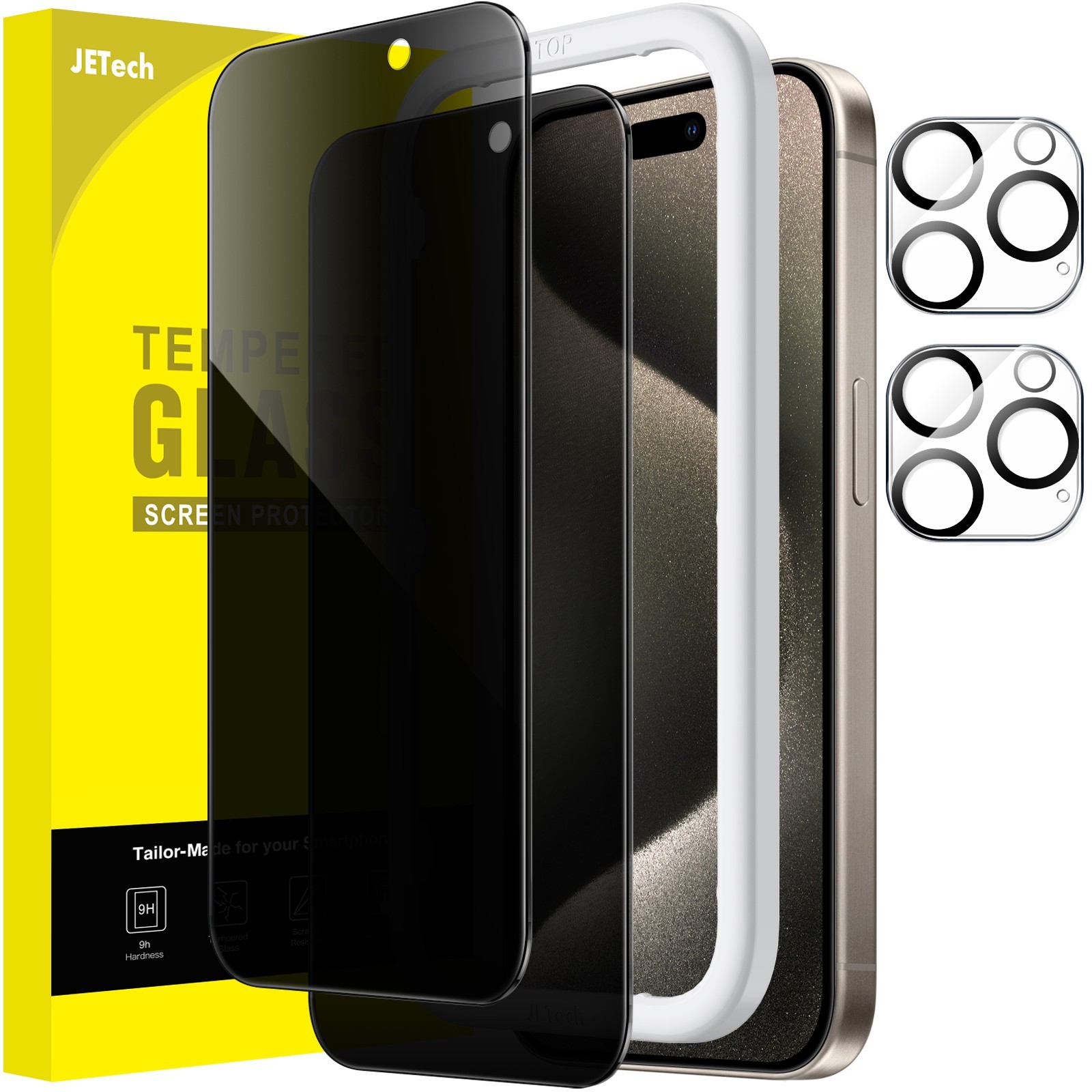 JETech Privacy Screen/Lens Protector for iPhone 15/15pro/15plus/15 ProMax 2 pack