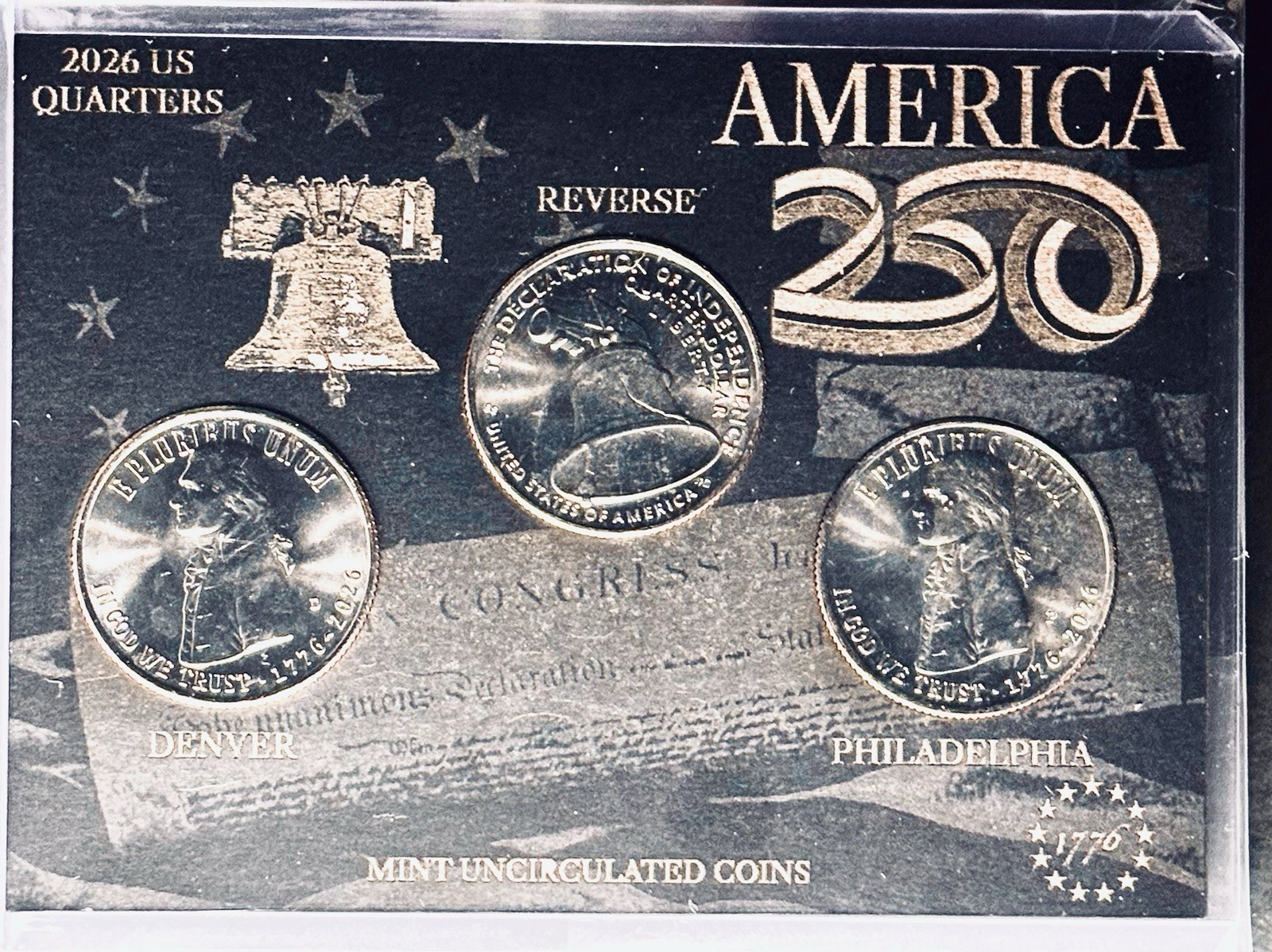 🇺🇸🔔 2026 America 250 Liberty Bell/Declaration of Independence 3 Quarter Set