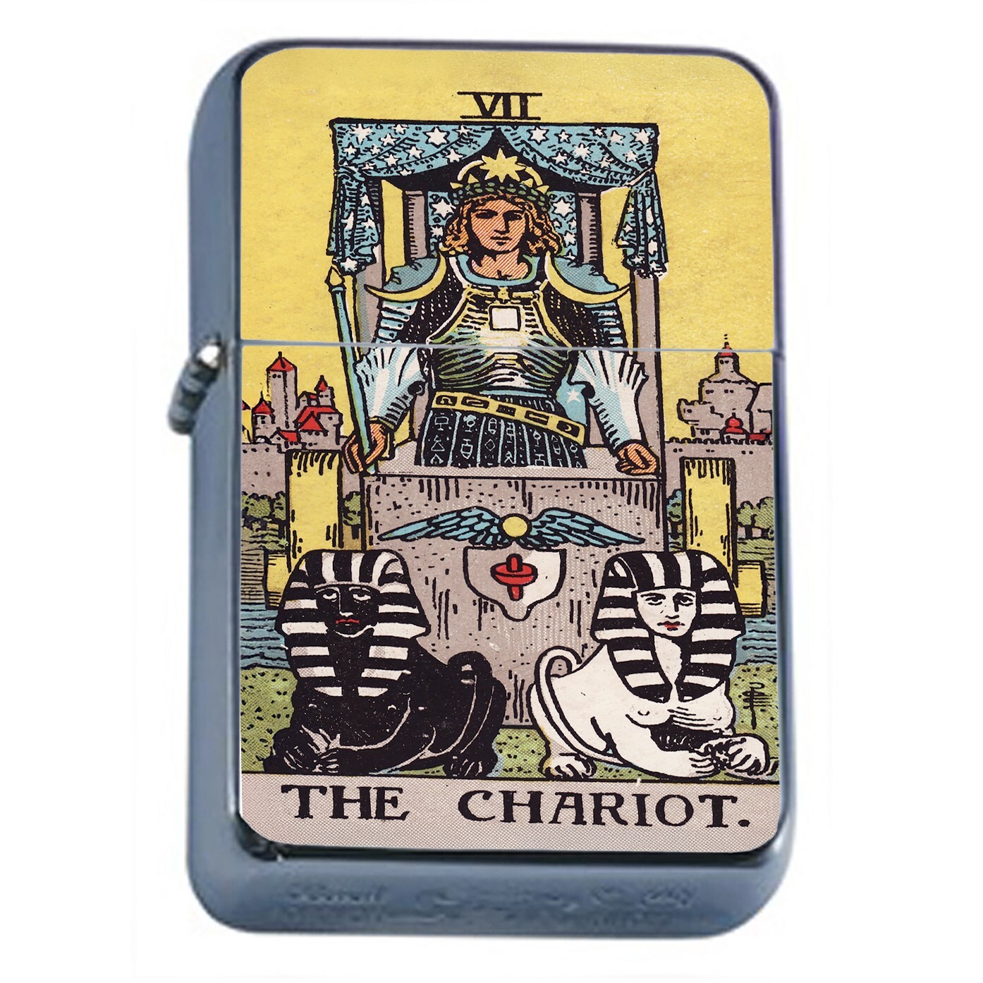 Tarot Card D9 Flip Top Oil Lighter Wind Resistant Flame VII The Chariot