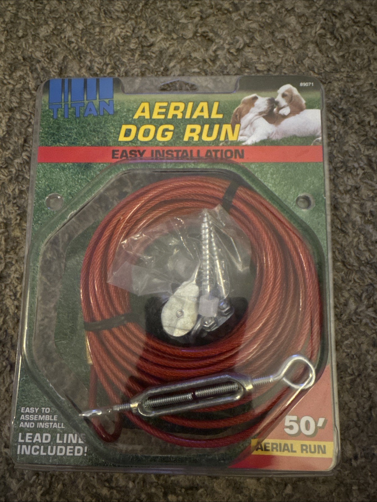 Titan Aerial Dog Run 50' Cable 89071 for Dogs  Easy Installation Red New in Pack