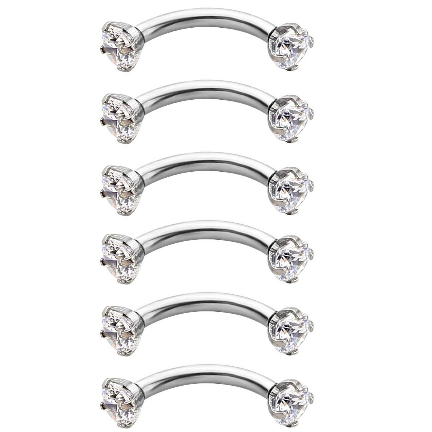 Briana Williams 6pcs Stainless Steel Rook Daith Earrings Belly Lip Ring Eyebr...