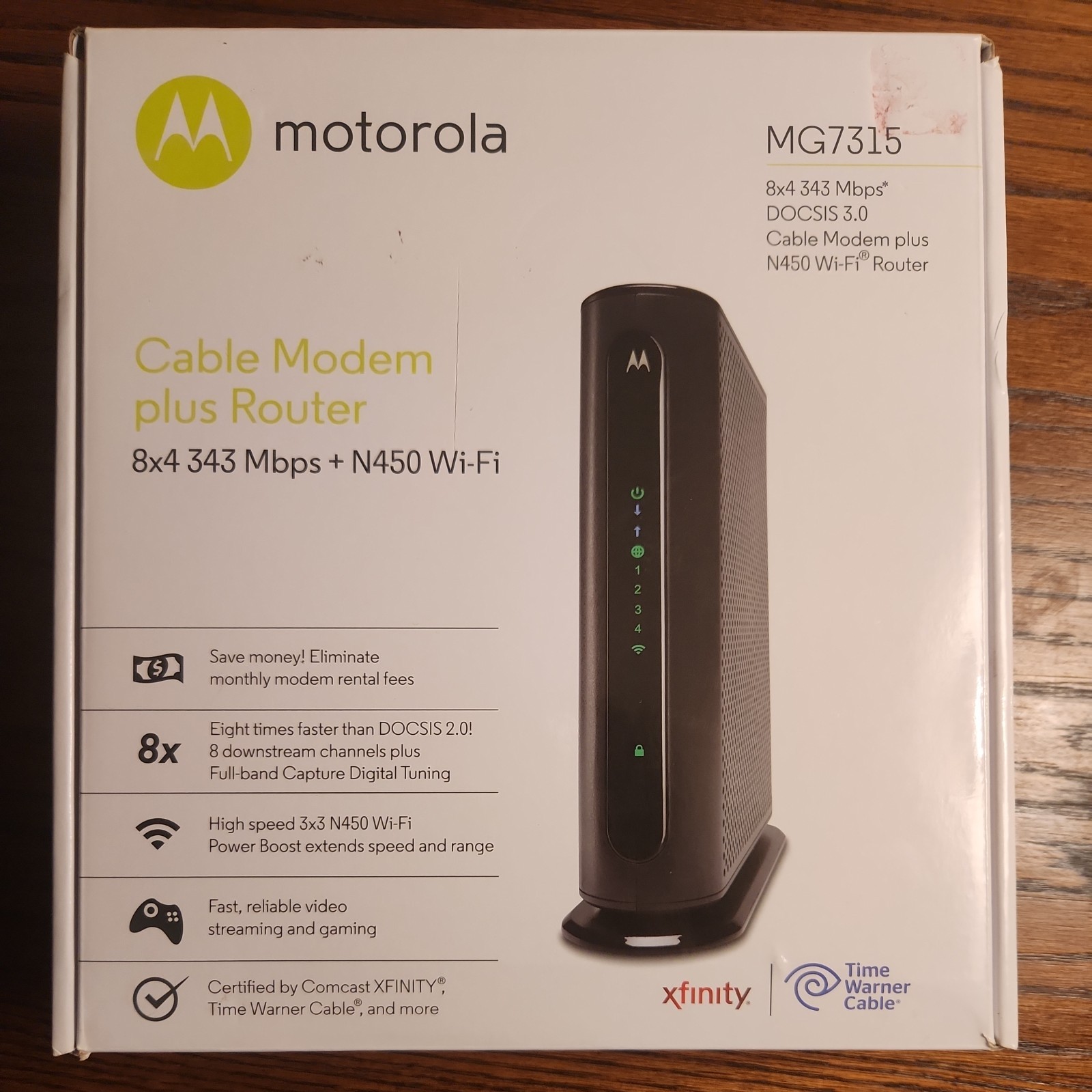 Motorola MG7315 8x4 343 Mbps Plus N450 Wi-Fi Modem / Router