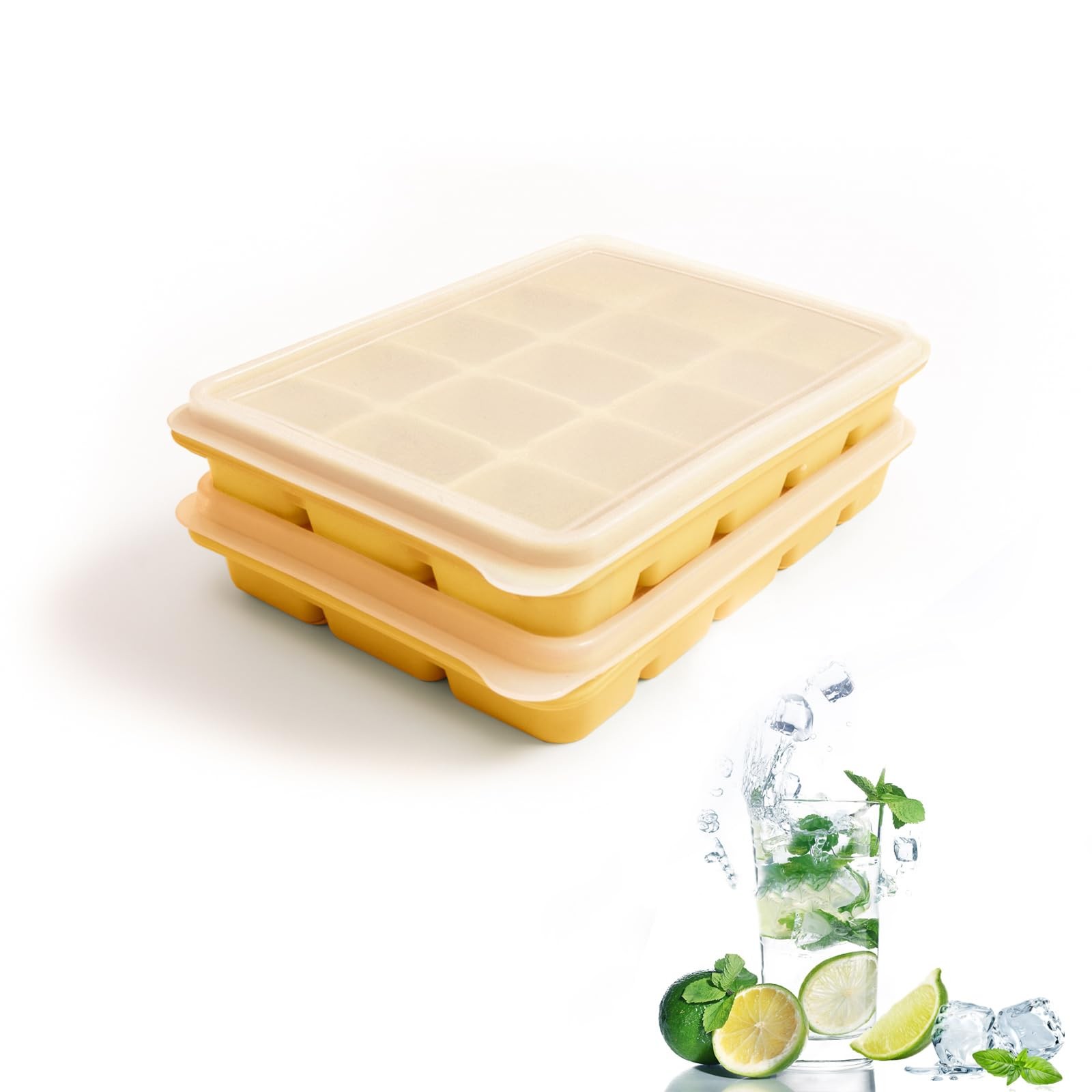 Tvmania Ice Cube Trays Set of 2, 7.3 inches x 5.1 x 1.2 inches, Yellow